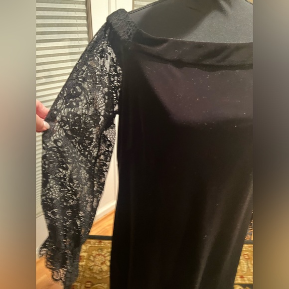WHBM Black Velvet Mini  Dress with Lace Sleeves worn once - Picture 3 of 14